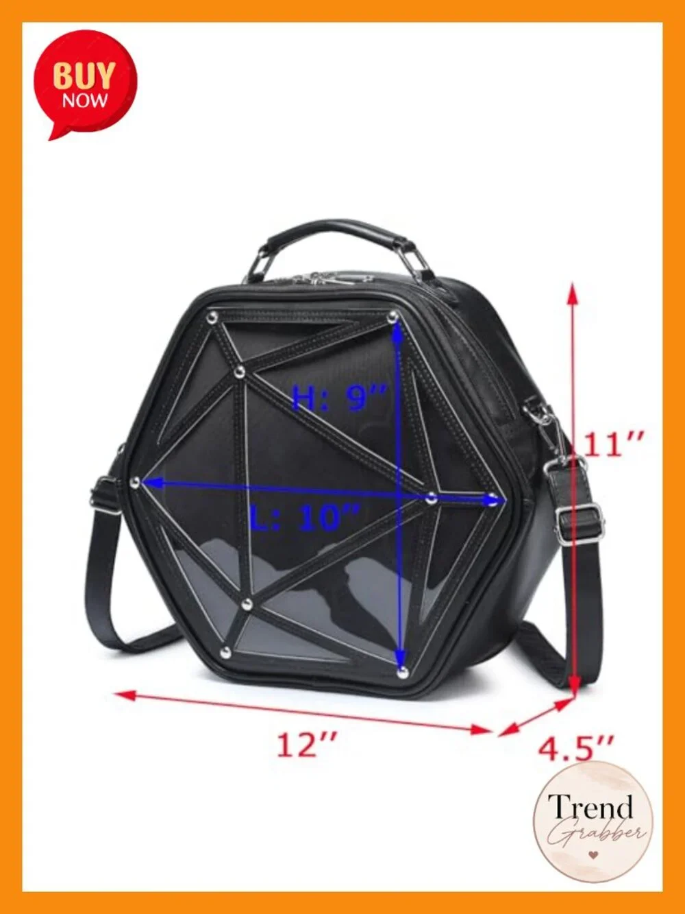 Hexagonal PU Ita Backpack, Clear Pin Window Crossbody Purse for Anime Fans
